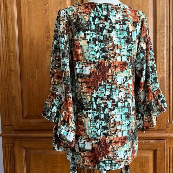 Betsey Johnson abstract print blouse bell sleeve top boho S small - Picture 9 of 13